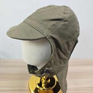 Vintage USN Deck Hat Men Olive Green Wool Lined Flight Trapper Navy Military WW2